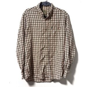 Vintage Beretta Flannel Green Red Tan Plaid Button Down Shirt Men’s Size Medium